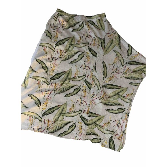 BCBG MAXAZRIA Bird of Paradise XXS Linen MIDI Skirt Tropical Floral Coconut Girl - Picture 3 of 8